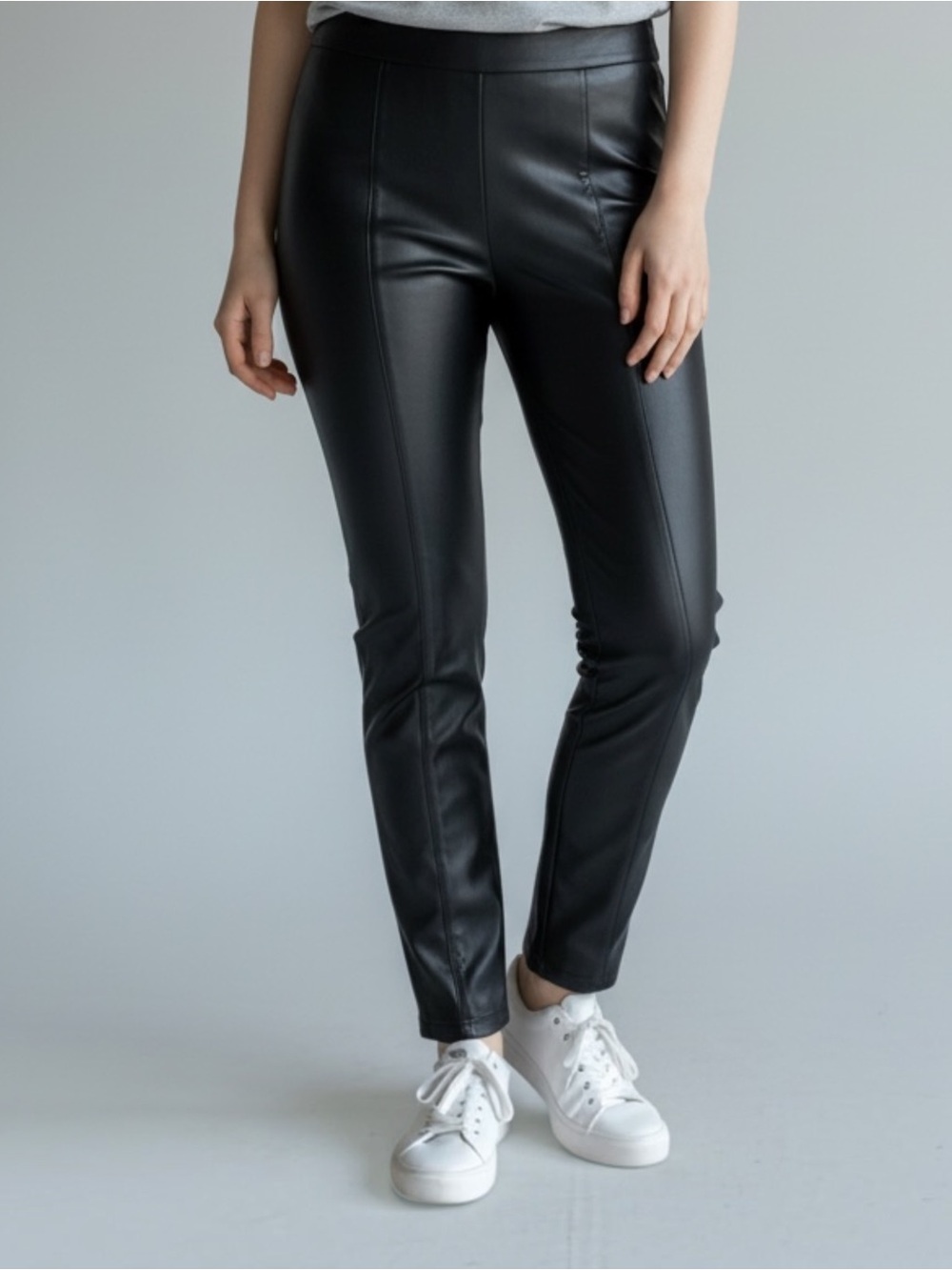 Zara Black Women Faux Leather Trousers (XL) with elastic waist